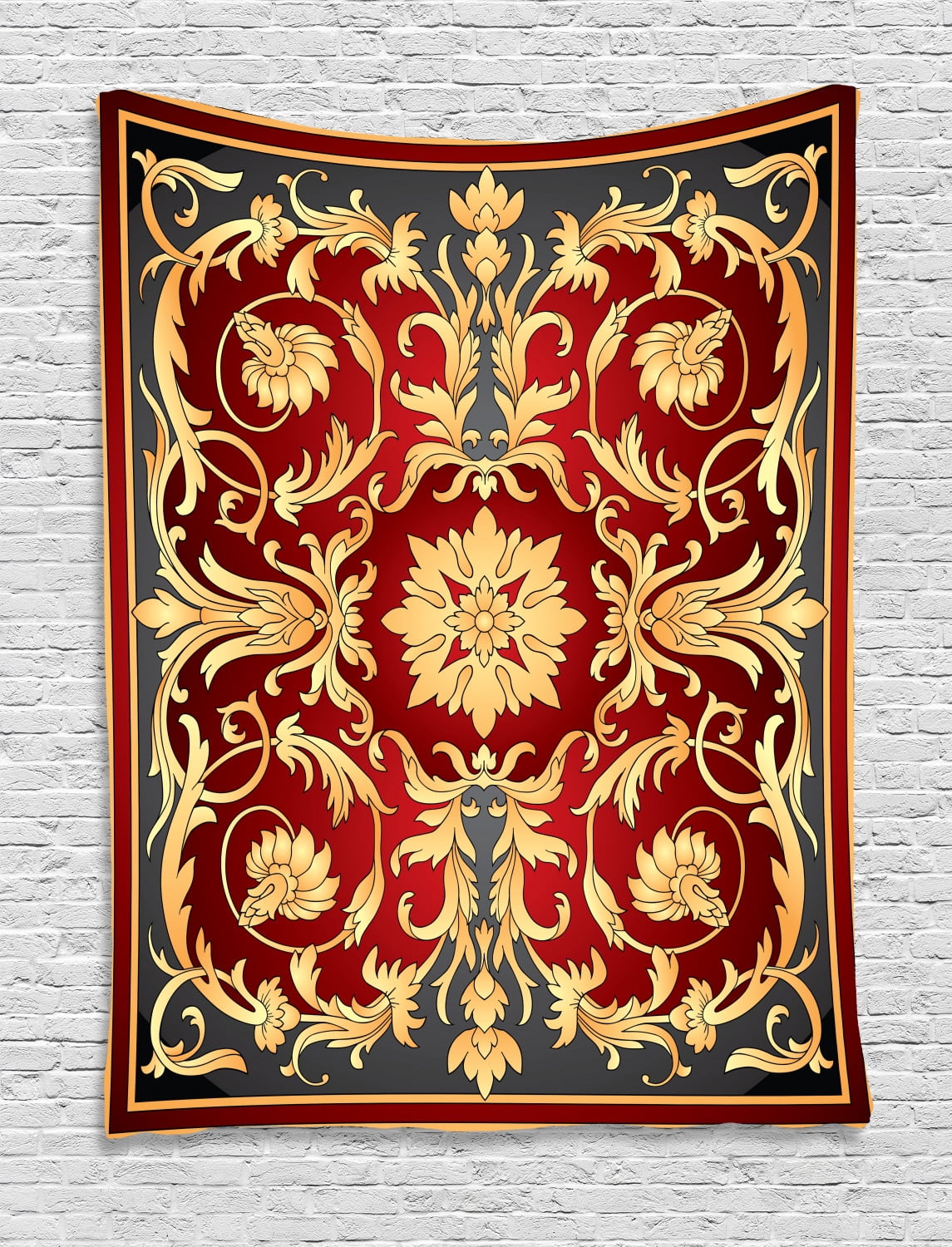 Turkish Pattern Tapestry, Ottoman Spiral Foliage Pattern Frame Filigree