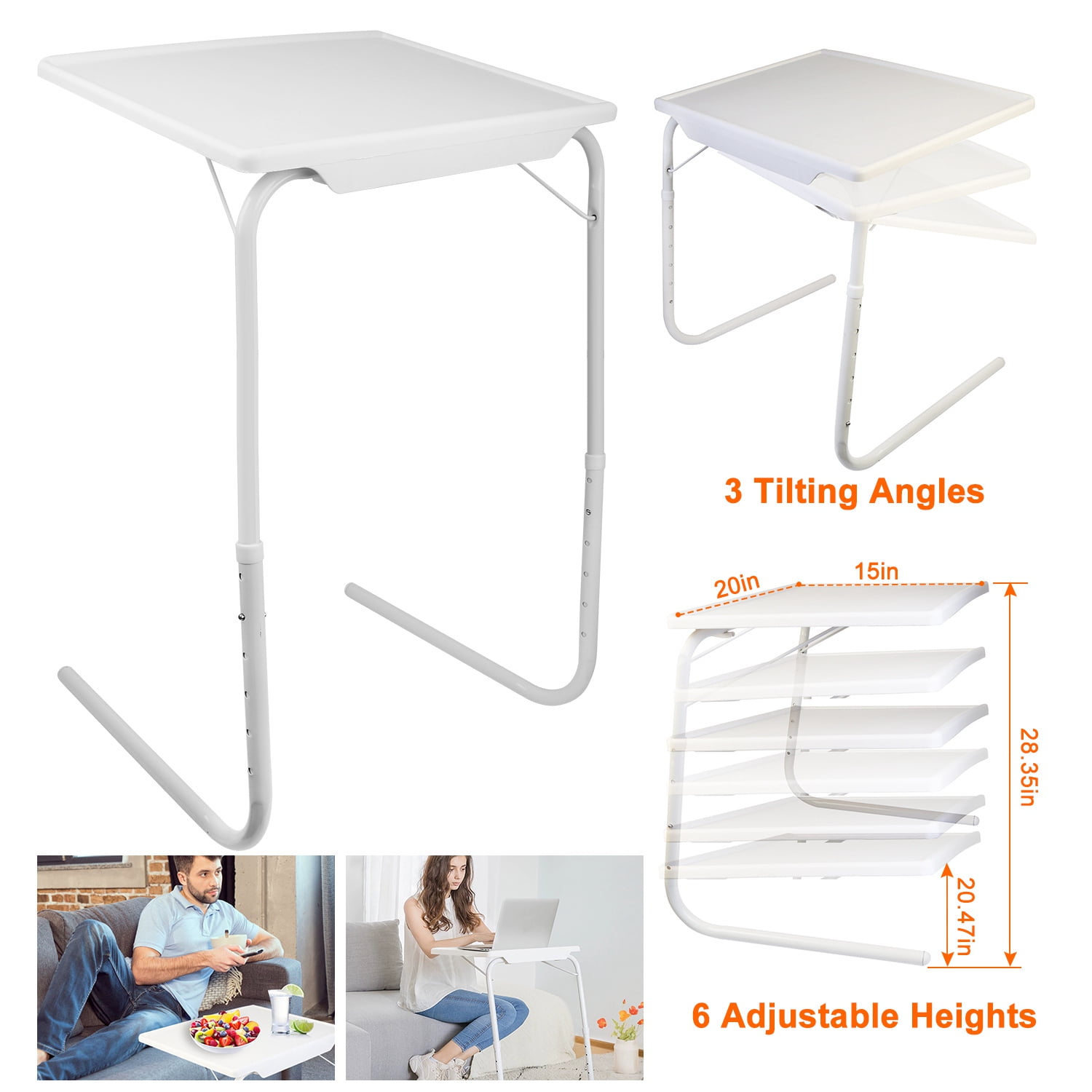 Tilt-a-Table Portable Height Adjustable TV Tray/Laptop Table, White