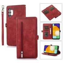 Flip Case Cover for Samsung Galaxy A25 5G Case, Multi-Card Zipper Wallet Phone Case Leather Folio Flip Wallet Magnetic Wallet Case Phone Cover Case for Samsung Galaxy A25 5G Back Cover, Red