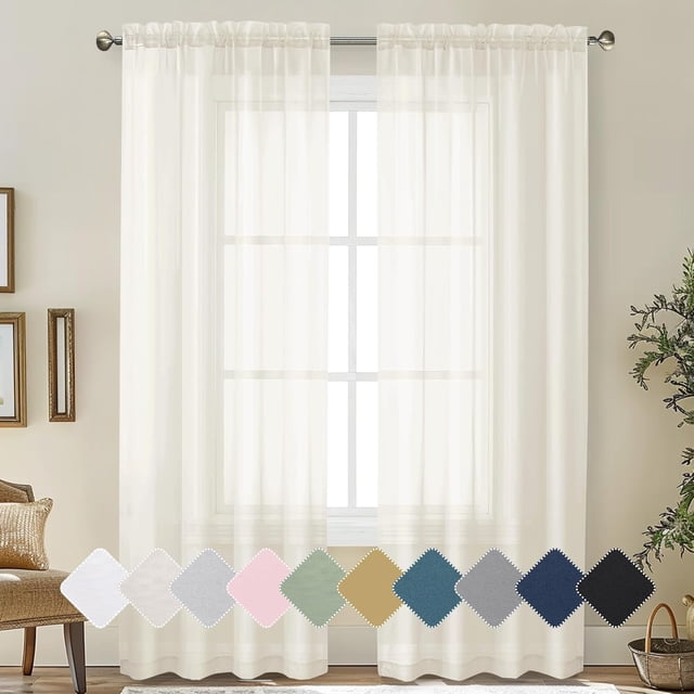 czcpp-Ivory Sheer Curtains 84 Inches Long 2 Panels Set for Bedroom Living Room, Light Filtering Transparent Voile Window Curtain Panels, Modern Airy Lightweight Curtains Drapes, Total Wide 84" Inch