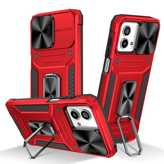 SaniMore for Motorola Moto G Stylus 5G Stand Case, Slide Camera Cover 360 Degree Rotating Kickstand Magnetic Car Mount Hybird Tri-layer Rugged Shell Military-grade Shockproof Anti-drop Cover, Red