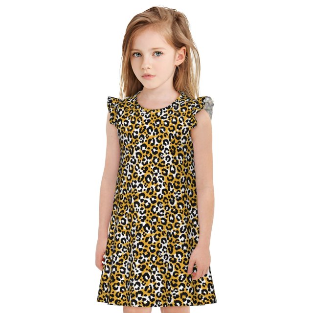Vsdgher Léopard pour Filles Chemises de Nuit Manches Courtes à Volants Robe de Nuit Pyjama pour Fête Pyjama-TG
