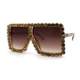 thumbnail image 2 of Large Gem Rhinestone Jewel Oversize Mob Sunglasses Light Brown, 2 of 4