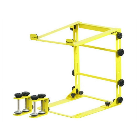 Odyssey Cases LSTANDMYEL New Mobile Folding DJ Computer Stand -Yellow W/2 Clamps