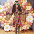 thumbnail image 5 of 70s Hippie Dress Costumes Necklace Earrings Sunglass Women Disco Outfit, 60s Party Costume, Halloween Retro Dresses, 5 of 7