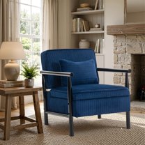 SESSLIFE Accent Chair with Storage Space, Upholstered Living Room Chairs with Waist Cushion & Wood Frame, Reading Armchair for Bedroom Sunroom, Blue