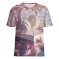 thumbnail image 5 of Butterfly Dancing Womens Tops Women's Fashion Casual Short Sleeve Flower Print Round Neck Pullover Top Blouse, 5 of 6