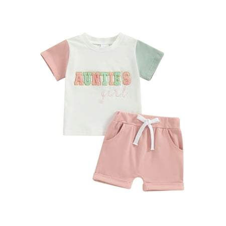 

Qtinghua 2Pcs Infant Toddler Baby Girl Boy Summer Outfits Short Sleeve Letter Embroidery Tops and Rolled Shorts Clothes