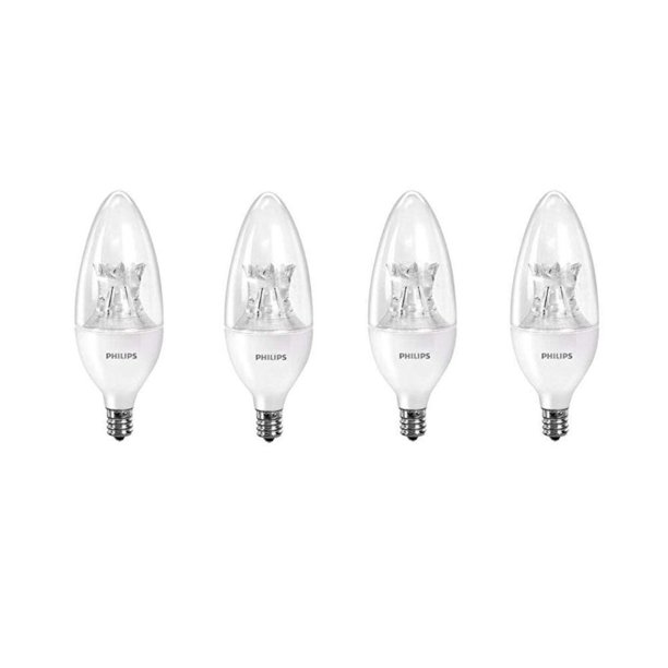 458687 Led B12 Dimmable Candle Light Bulb With Warm Glow Effect 500 Lumen 2700 2200 Kelvin 7 Watt 60 Watt Equivalent E12 Candelabra Base Soft White 4 Pack By Philips Walmart Com Walmart Com