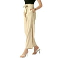 thumbnail image 4 of INSPIRAR CHIC Pantalones de pierna ancha para mujer con bolsillos, nudo atado, cintura alta, pantalones palazzo XL color albaricoque, 4 of 6