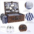 thumbnail image 4 of Handwoven Wicker Picnic Basket for 4 with Insulated Cooler - Valentine’s Day Luxury Set Waterproof Blanket & Ceramic Plates, Beach Camping Essentials for Couples, 4 of 13