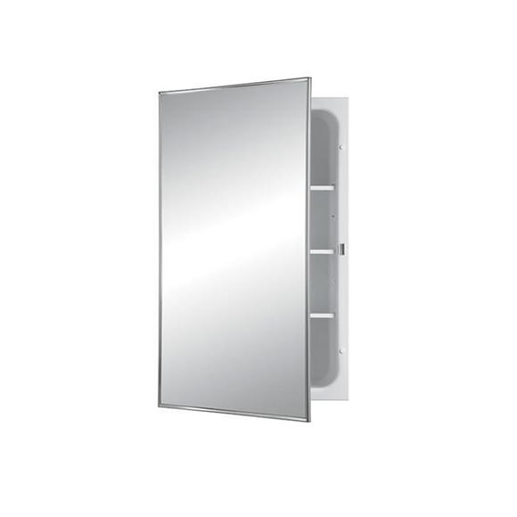 DeluxDesigns Recess Mount Medicine Cabinet with Framed Mirror Door and Adjustable Shelves, Polished Stainless Steel