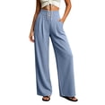 thumbnail image 6 of Htigea Womens Wide Leg Dress Pants High Waisted Button Pleated Business Trousers Solid Color Office Work Pant with Pockets Blue S, 6 of 6