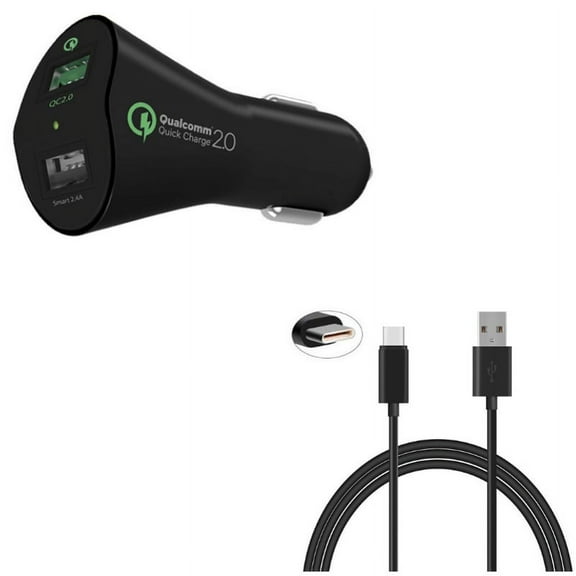 2-Port USB 30W Fast Car Charger w Cord Charger 6ft USB Cable Q7X for Acer Liquid Jade Primo - Alcatel PulseMix, 7, Idol 5S 5 4S - ASUS Zenfone V Live, ROG Phone, AR 6 5z 4 Pro