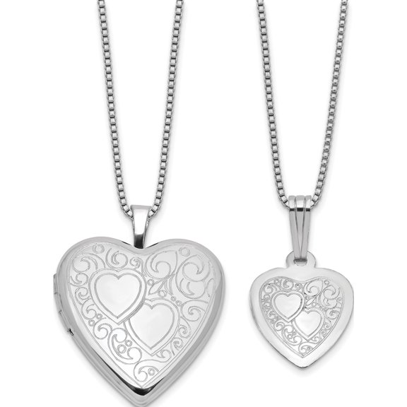 Sterling Silver Rh-Plated Heart 20Mm And 12Mm Locket/Pendant Set - Jbsp