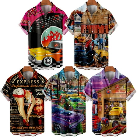 

MLFU Adult Vintage Car Casual Shirt Tropical Relaxed-Fit Bowling Shirts For Men