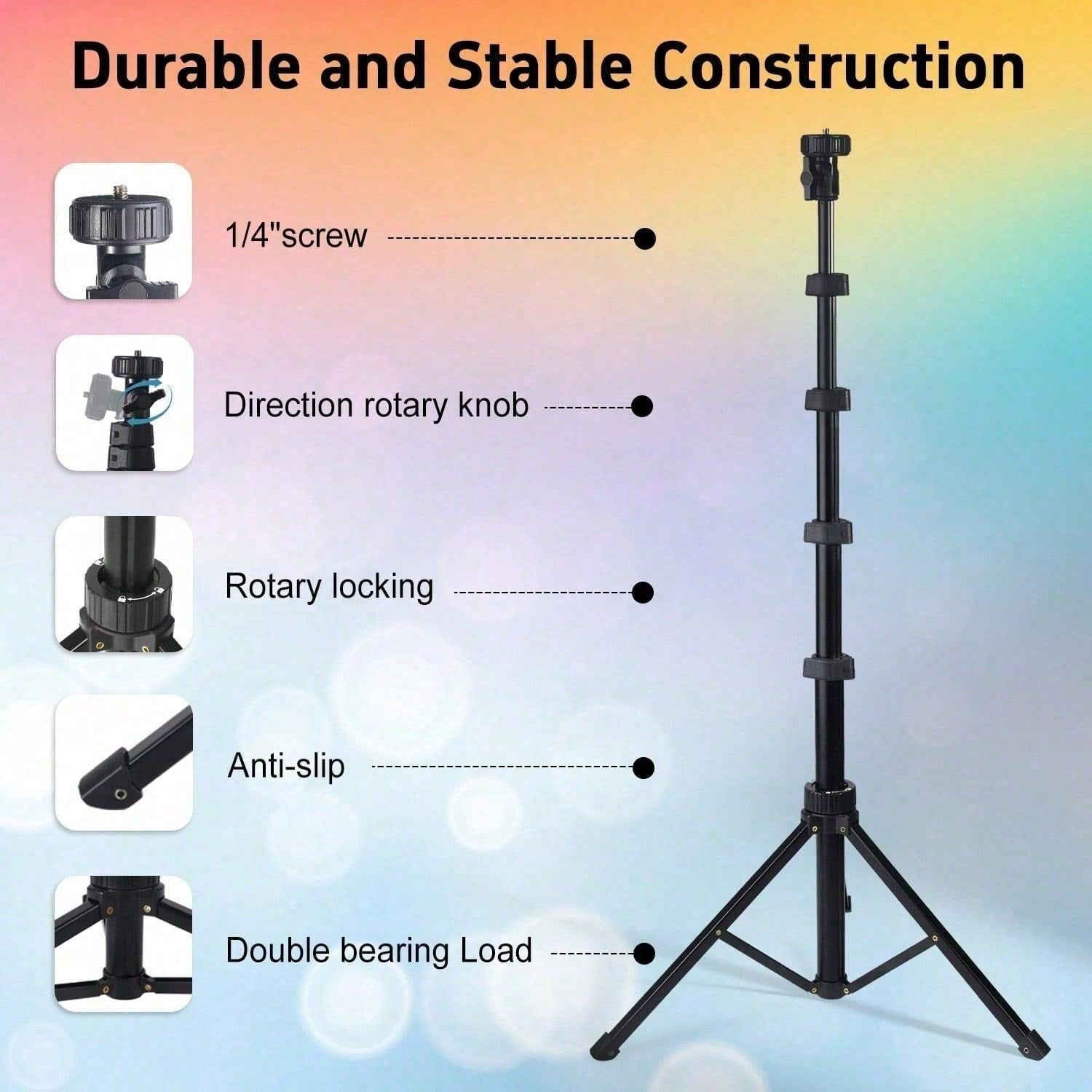 10"/190 cm Professional RGB Selfie Ring Light & Tripod Stand – Extendable 17-64" Height, 48 Dynamic Lighting Modes for Content Creators, Gamers, and Beauty Influencers (iPhone/Android)