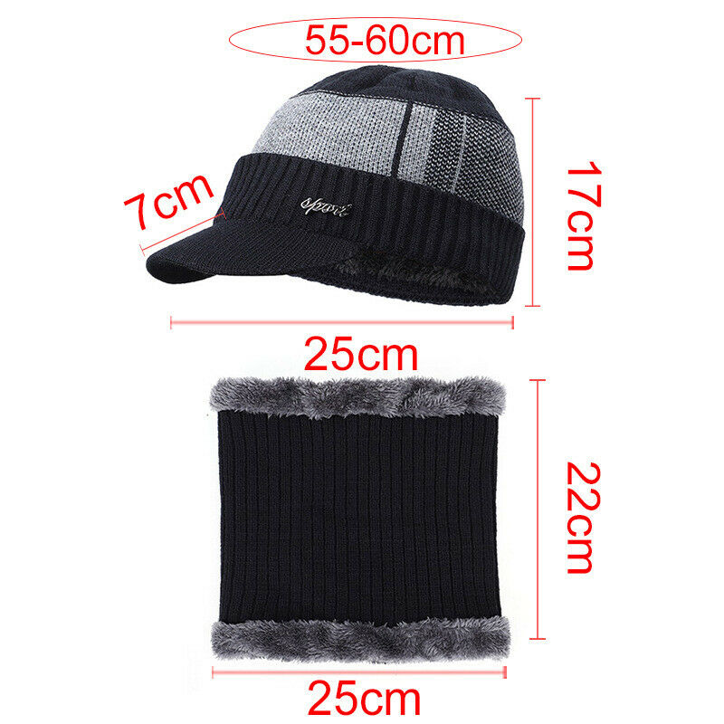 Hirigin Men's Winter Warm Hat Knit Visor Beanie Fleece Lined Beanie with Brim Cap - image 2 of 3