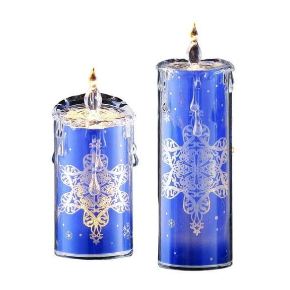 Set of 6 Royal Blue and White Snowflake with Deer LED Lighted Candles