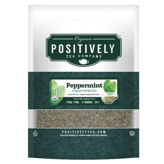 Positively Tea's Organic Peppermint Leaf Herbal Tea, Loose Leaf, 1 Pound Bag
