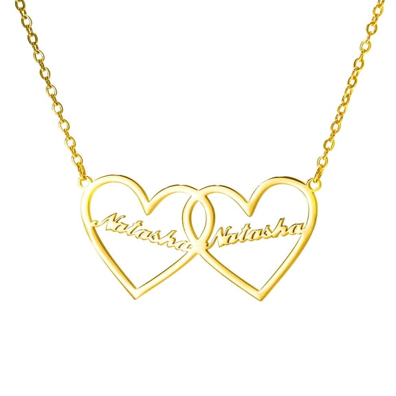 Vakki 18K Gold Plated Personalized Name Pendant Necklace Customized Any 2 Names Infinity Nacklace Double Name Double Heart Custom Name Nacklace