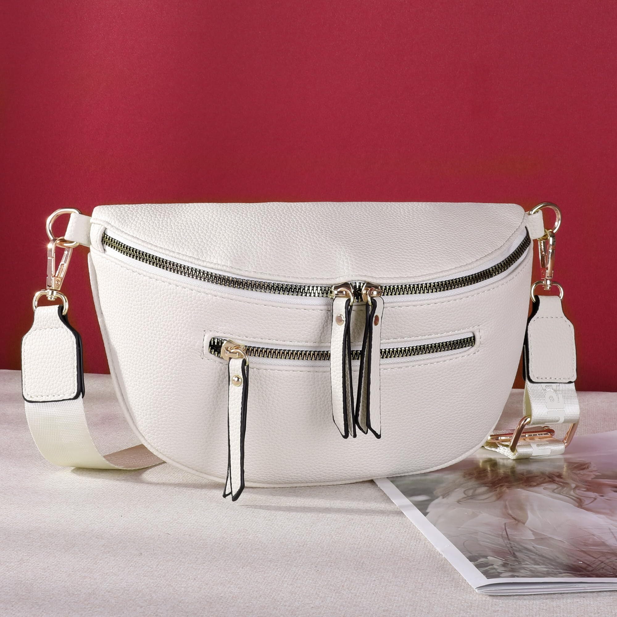 Montana West Crossbody Bags for Women Bum Bag Sling Purse with Adjustable Strap, Beige