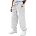 thumbnail image 2 of Men's Vintage Corduroy Drawstring Pants with Embroidered Label - Loose Fit Straight Leg Casual Pants for Daily, Streetwear, and Light Outdoor ActivitiesWhiteXL, 2 of 6