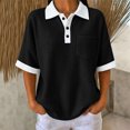 thumbnail image 2 of Josdec Women's Casual Color Block Waffle Knit Polo Shirt Short Sleeve Button Front Top With Pocket for All Seasons S-XXL, 2 of 10