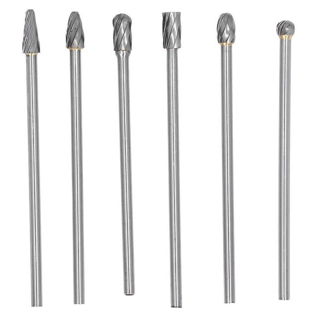 Juego de 6 Fresas de Carburo de Tungsteno, Kit de Perforación de Cabezal Cilíndrico, Herramientas de Pulido Rotativas Sólidas para Taladrar y Tallar Madera