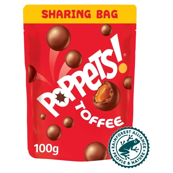 POPPETS TOFFEE POUCH 100G, Imported from Britain