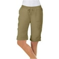 thumbnail image 7 of biudgviw Womens Cargo Shorts Drawstring Elastic Waisted 6 Pockets Rolled Hem Knee-Length Wide Leg Outdoor Hiking Lightweight Bermuda Shorts, 7 of 7