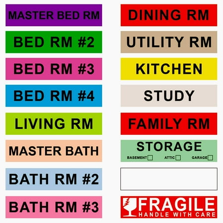 Printholic 960 Count Home Moving Labels,16 Rolls Different Color Coding Moving Labels for Boxes Stickers + Fragile Moving Stickers + 1 Blank Label ...