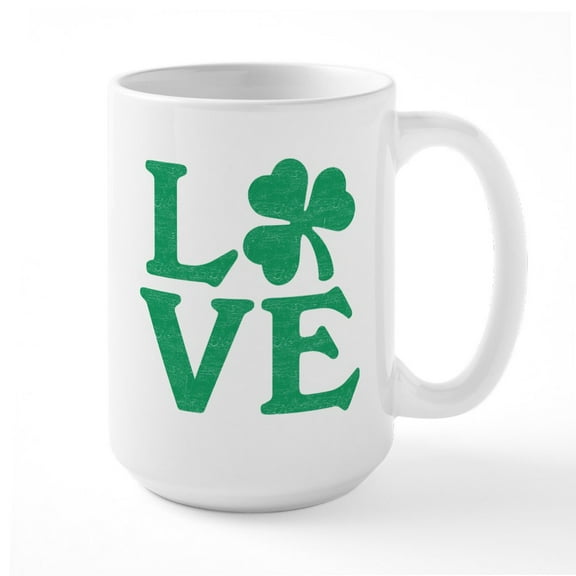 CafePress - Love Shamrock - 15 oz Ceramic Large White Novelty Mug