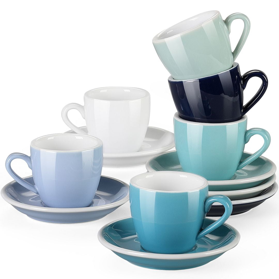 Espresso Cups Small Demitasse Clear Glass Espresso Drinkware Demitasse Cups  Espresso Cups with Saucers Set Tea Cup and Saucer Set of 6 with Stainless