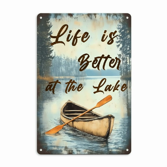 Vintage Metal Tin Sign Life'S Better at The Lake Tin Sign for Man Cave Bar Cabin Garage or Home Decor 8x12inch_00001_ Wall Decor For Home Bedroom Bar Country Garden Bathroom Decor Gifts, Metal Tin Sig