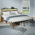 thumbnail image 2 of Satifur Queen Size Bed Frame with Upholstered Headboard & Shelf, LED Lights & USB Charging Station, Metal Black, 2 of 10