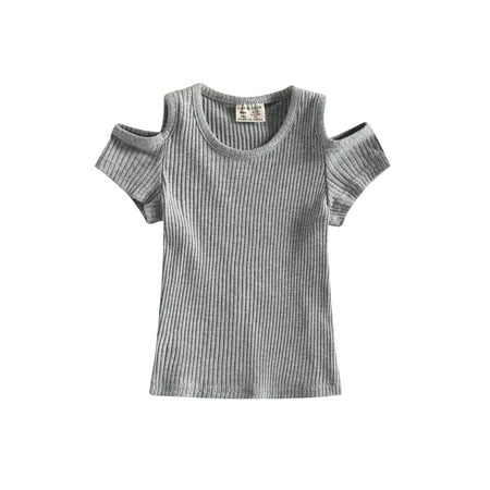 

Wassery Toddler Baby Girl Shirt Basic Cotton Cutout Knitting Street Short Sleeve Plain Summer Tee Top Casual Clothes 0-3T
