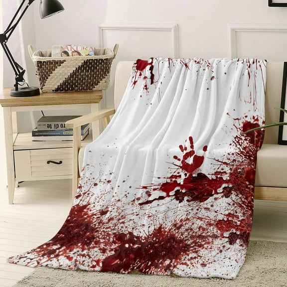 Halloween Throw Flannel Blanket 40x50In Horror Blood Bloody Handprint Super Soft Cozy Bed Blanket, Lightweight Plush Fuzzy Bed Throw for Bedroom Sofa Couch Living Room