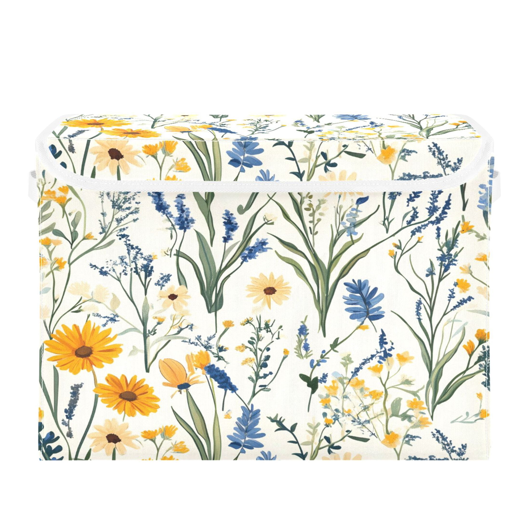 Ryvnso Retro Floral-a1 Large Lidded Foldable Storage Baskets Cubes Boxes Lids Bin for Home
