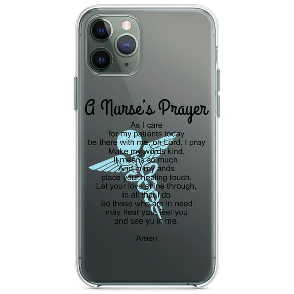 DistinctInk Clear Shockproof Hybrid Case for iPhone 11 Pro MAX (6.5" Screen) - TPU Bumper Acrylic Back Tempered Glass Screen Protector - A Nurse's Prayer
