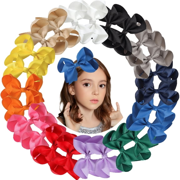 JoyBowie 6 Inch Grosgrain Ribbon Hair Bows with Alligator Clips, 24 Pack Multicolor for Girls