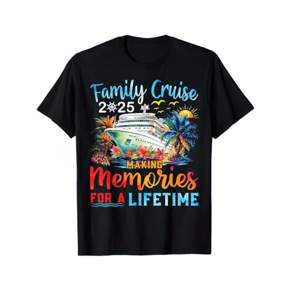 Family Cruise 2025 Family Matching Cruise Vacation Party T-Shirt, 100% Cotton, Gifts for Men Dad Husband Grandpa, S-XXXL, Black