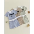 thumbnail image 3 of Loicainy Infant Baby Boy Summer Clothes 3 6 12 18 Month Letter Embroidered Striped Crew Neck Short Sleeve Romper and Shorts 2 Pcs Outfits Set, 3 of 9