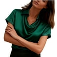 thumbnail image 6 of Women's Tops Dressy 2026 Cowl Neck Satin Shirts Short Sleeve Tops Office Business Dressy Casual Outfits, 6 of 8