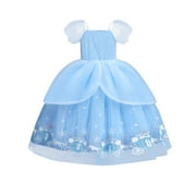IBTOM CASTLE Little Girls Princess Halloween Cosplay Outfits for Kids Party Fancy Dress up Long Evening Gown 4-5 Years Cinderella Blue