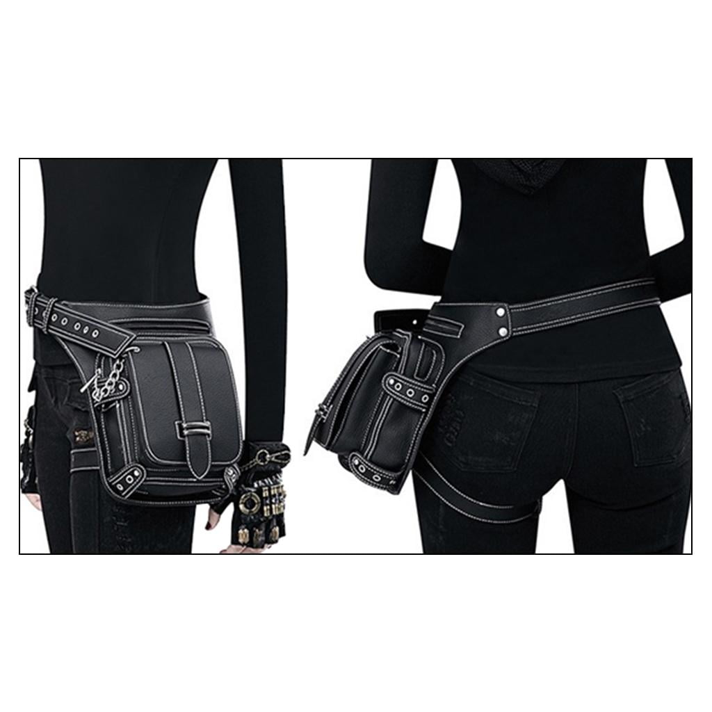 Segolike Steampunk Waist Bag Fashion Gothic PU Leather Shoulder Crossbody Bags Thigh Leg Travel Pouch Bags for Women Men