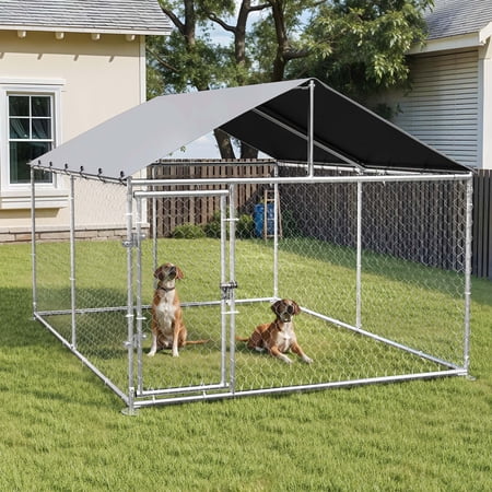 Uforic 7.5'x7.5' Outdoor Dog Kennel with Metal Dog Gate, Outdoor Dog Enclosure with Roof, Heavy Duty Dog Kennel for Backyard Farm