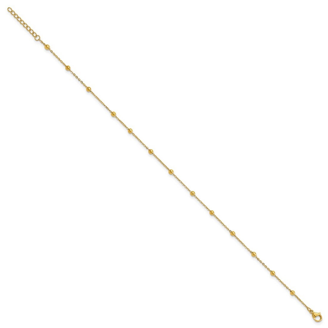 2.5mm Stainless Steel Polished Yellow Ip Plated Beaded Anklet Plus 1 Inch Extension 9.5 Inch Anklet for Women