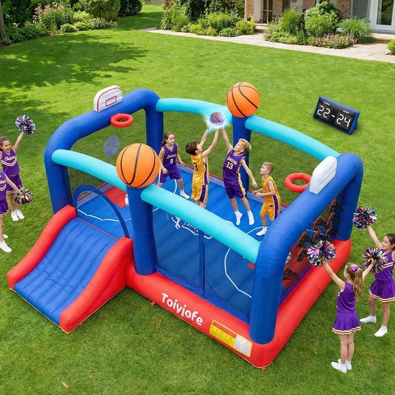 Toiyjofe Extra Large Inflatable Bounce House for Older Kids 8-12, Outdoor Basketball Bouncer with Slide, 16 x 13 ft Yard Play with GFCI Blower