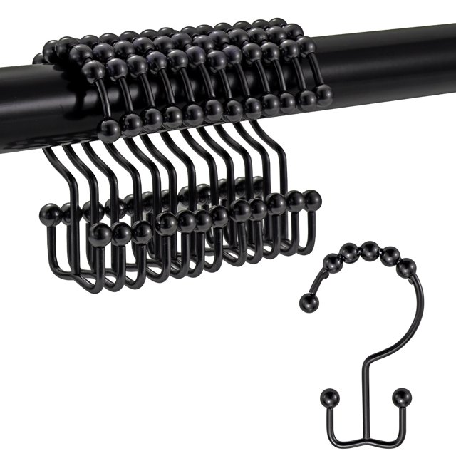 Ganchos de ducha YONGSHENG anillos de CORTINA de ducha negros de doble deslizamiento de metal resistente al óxido Juego de 12